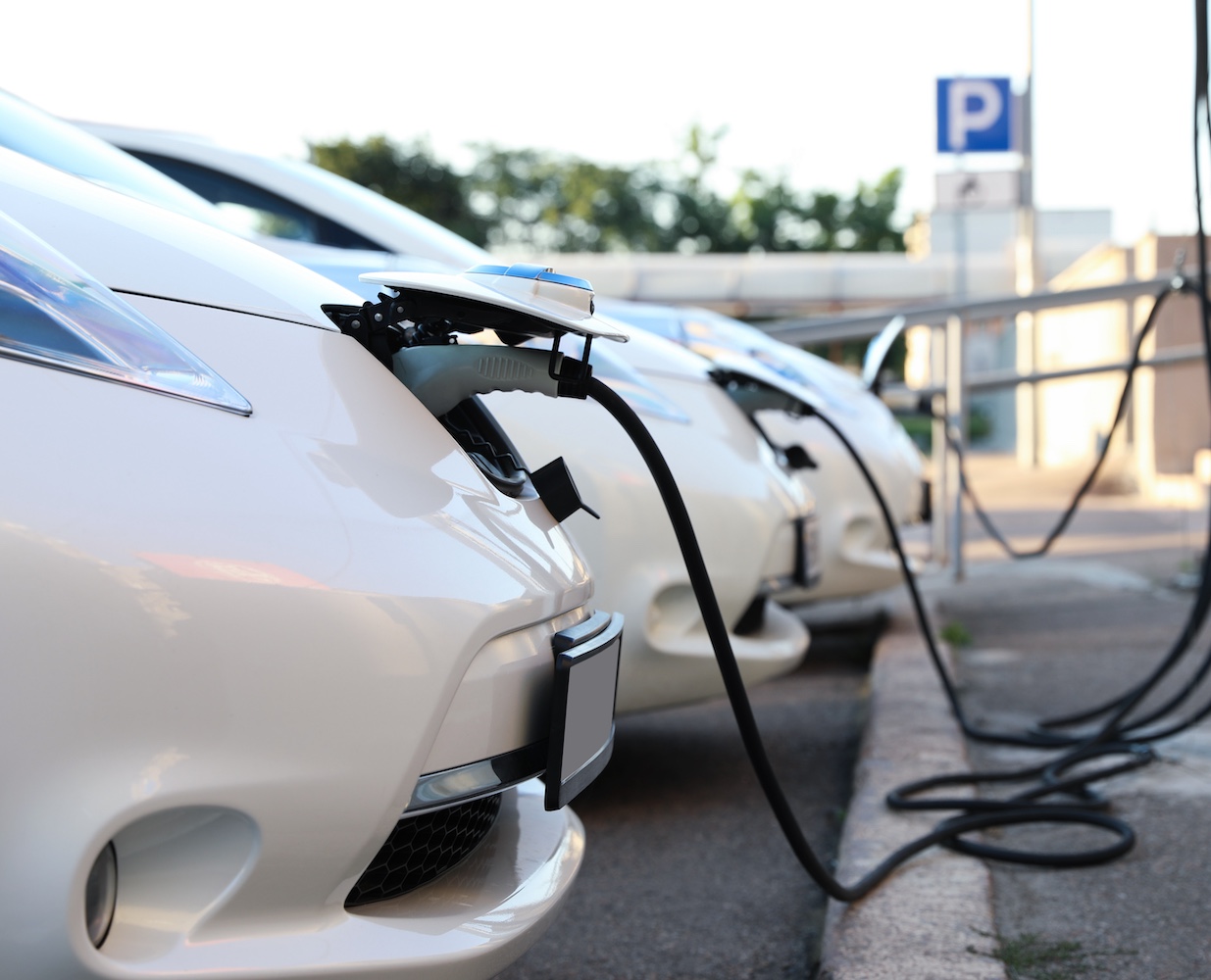 EVs charging in a line